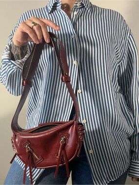Y2K Cherry Red Vegan Leather Shoulder Bag with Tassel and Zip Details